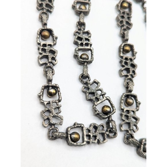 Guy Vidal Vtg Brutalist Modernist Silver Pewter Bronze Tone Ball Necklace 28" - Picture 8 of 10